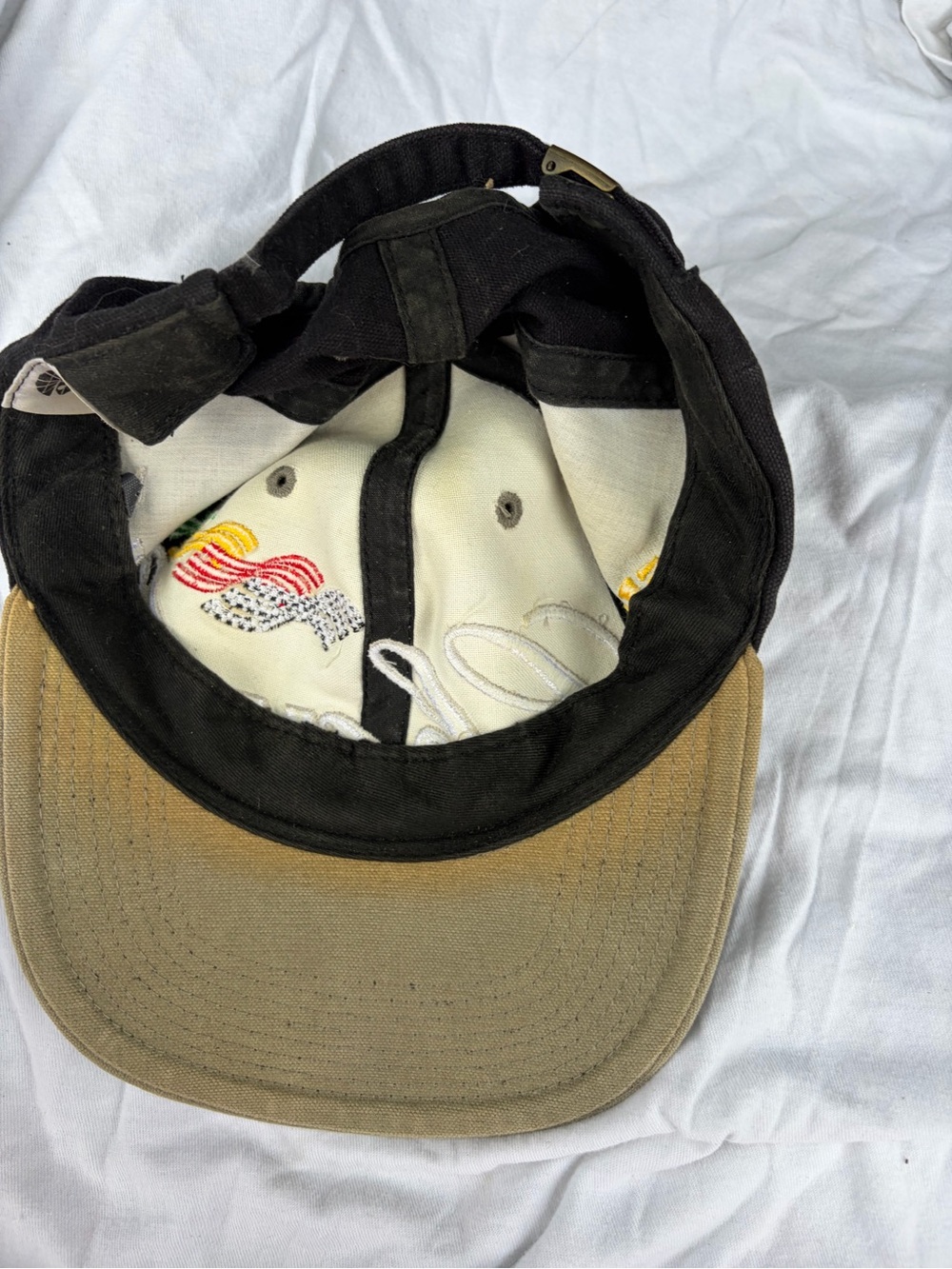 Two-Tone Black and Tan Men's Baseball Cap with Embroidered Interior